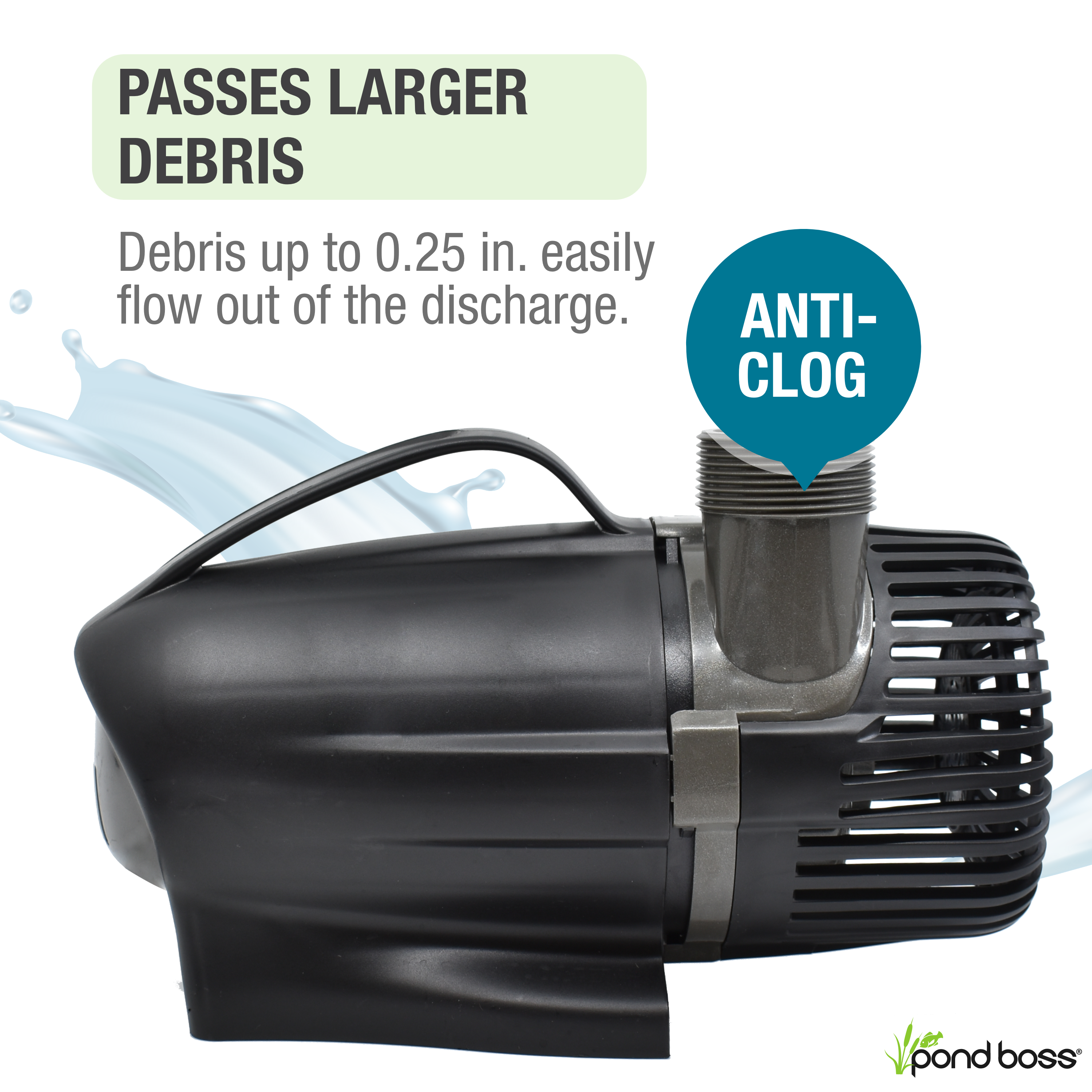 3,600 GPH Waterfall Pump Passes Larger Debris