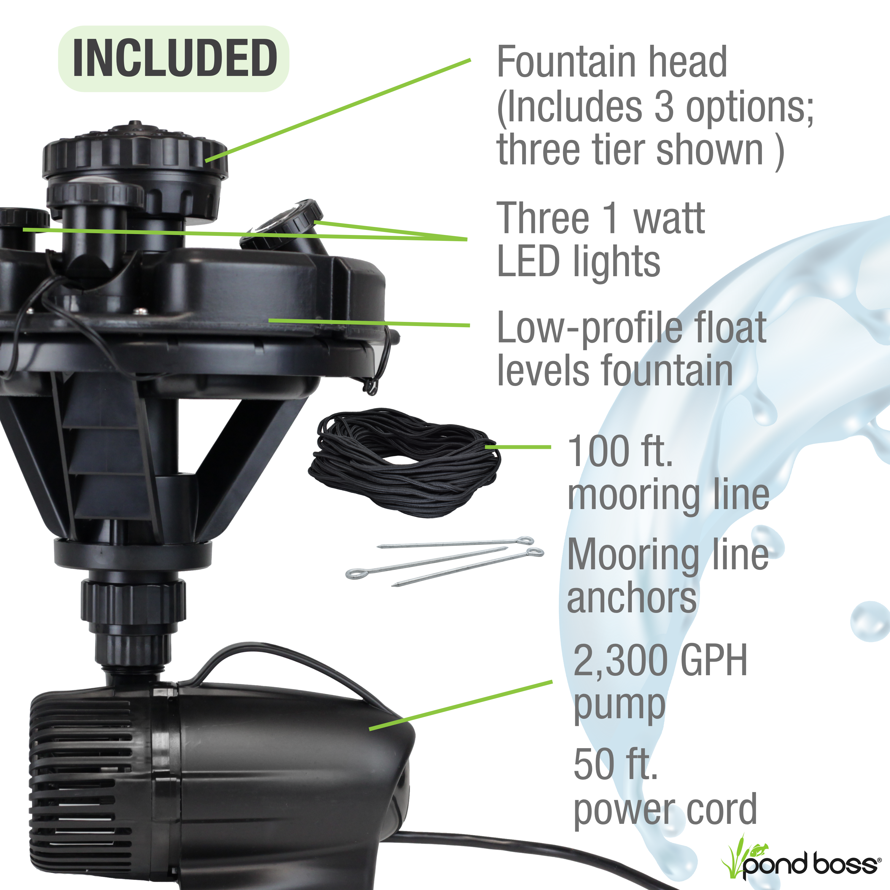 1/4 HP Floating Fountain with Lights Included