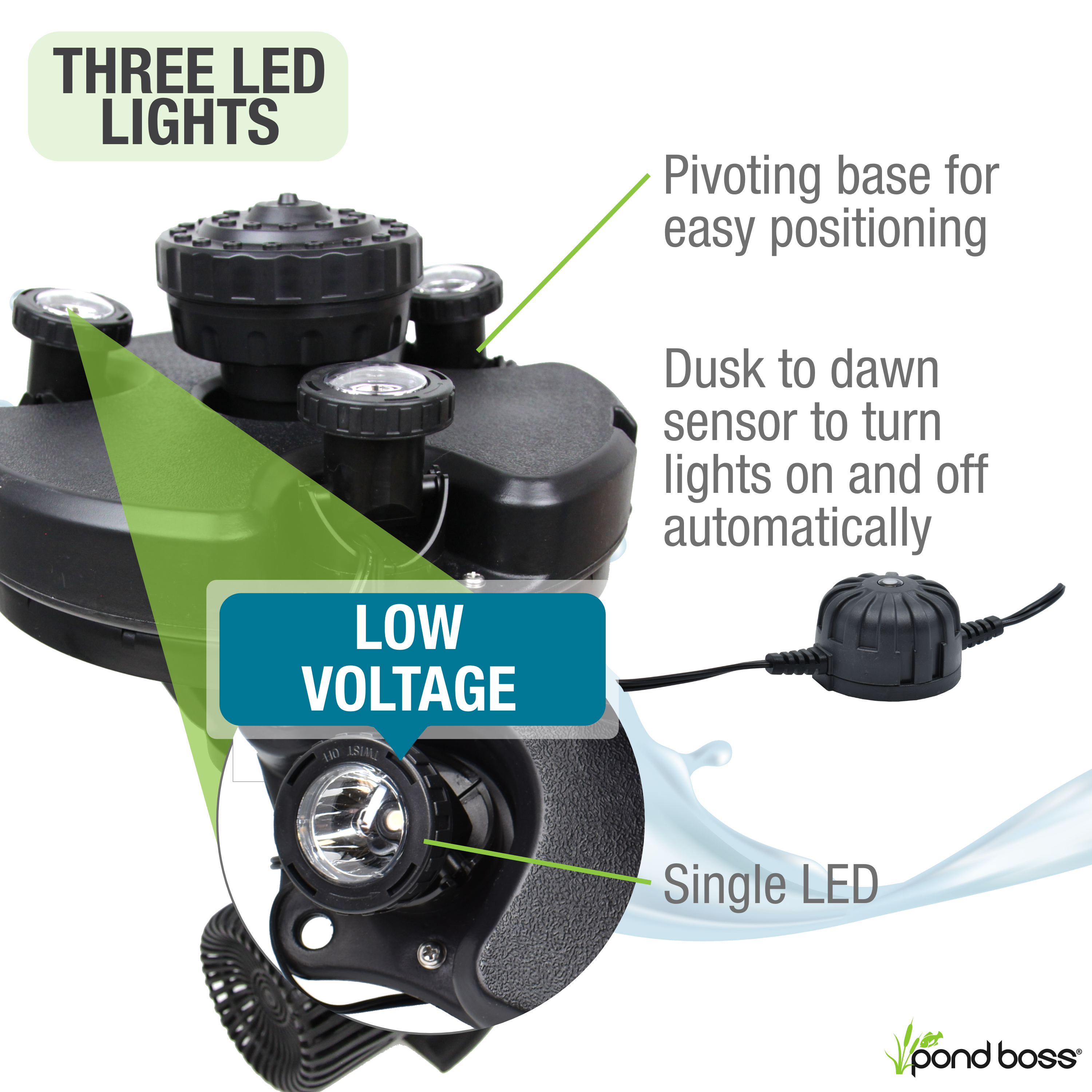 1/4 HP Floating Fountain with Lights - 3 LED Lights