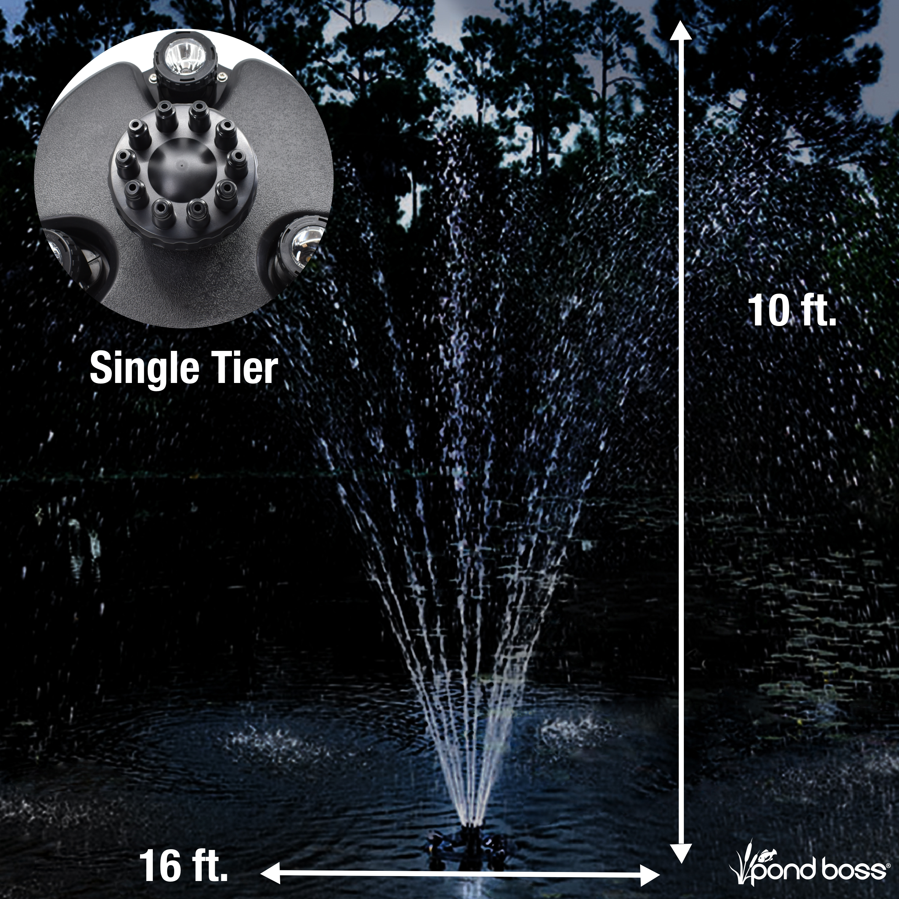 1/4 HP Floating Fountain with Lights - Single Tier Nozzle