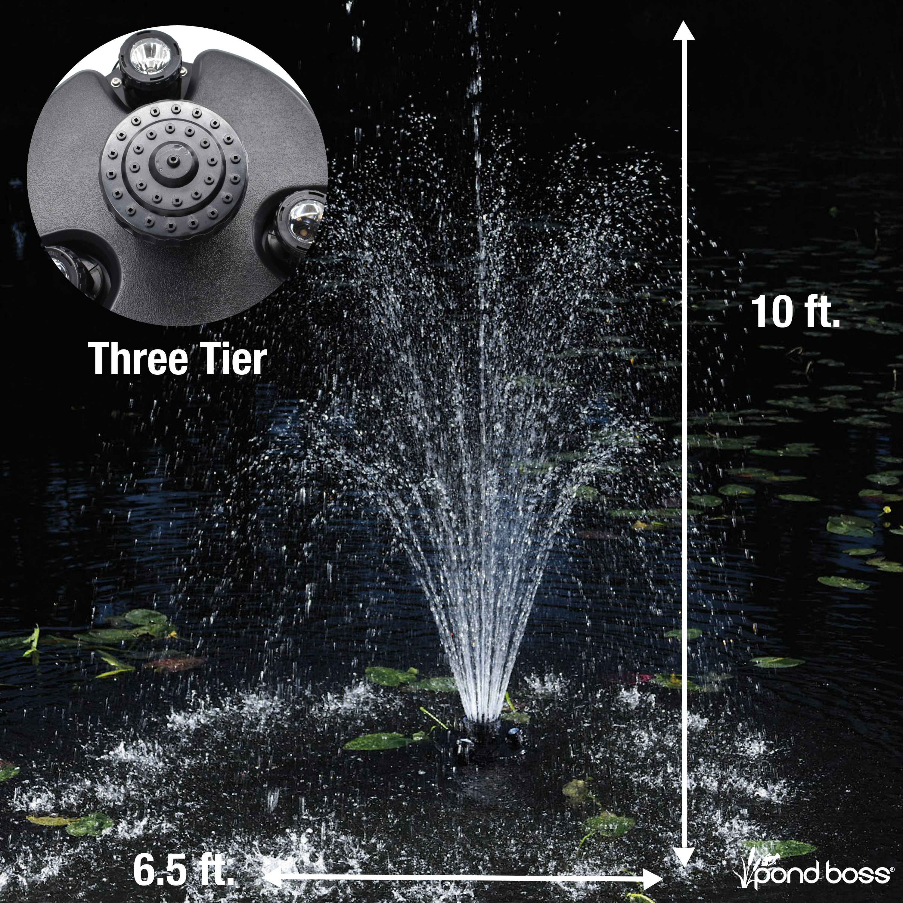 1/4 HP Floating Fountain with Lights Three Tier Nozzle