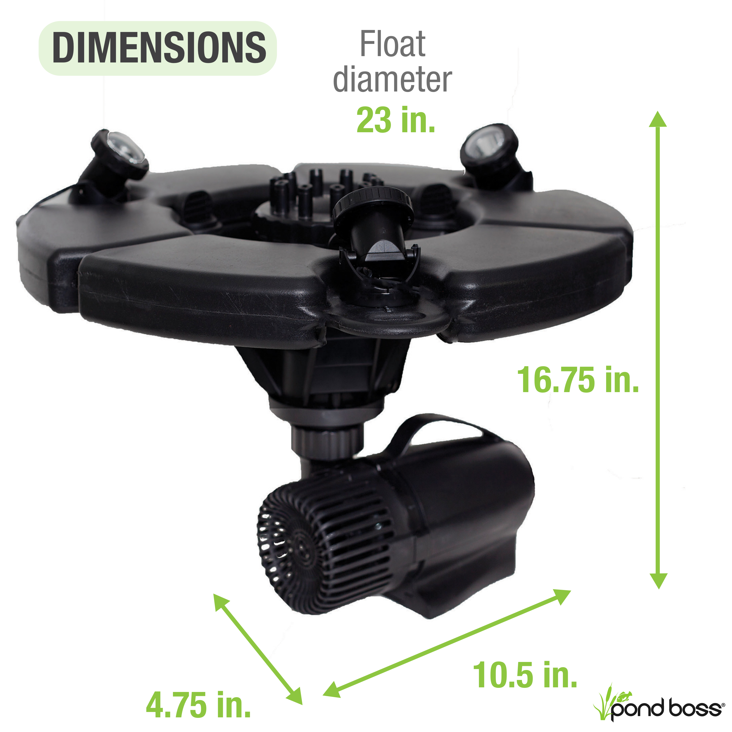 1/2 HP Floating Fountain with Lights Dimensions