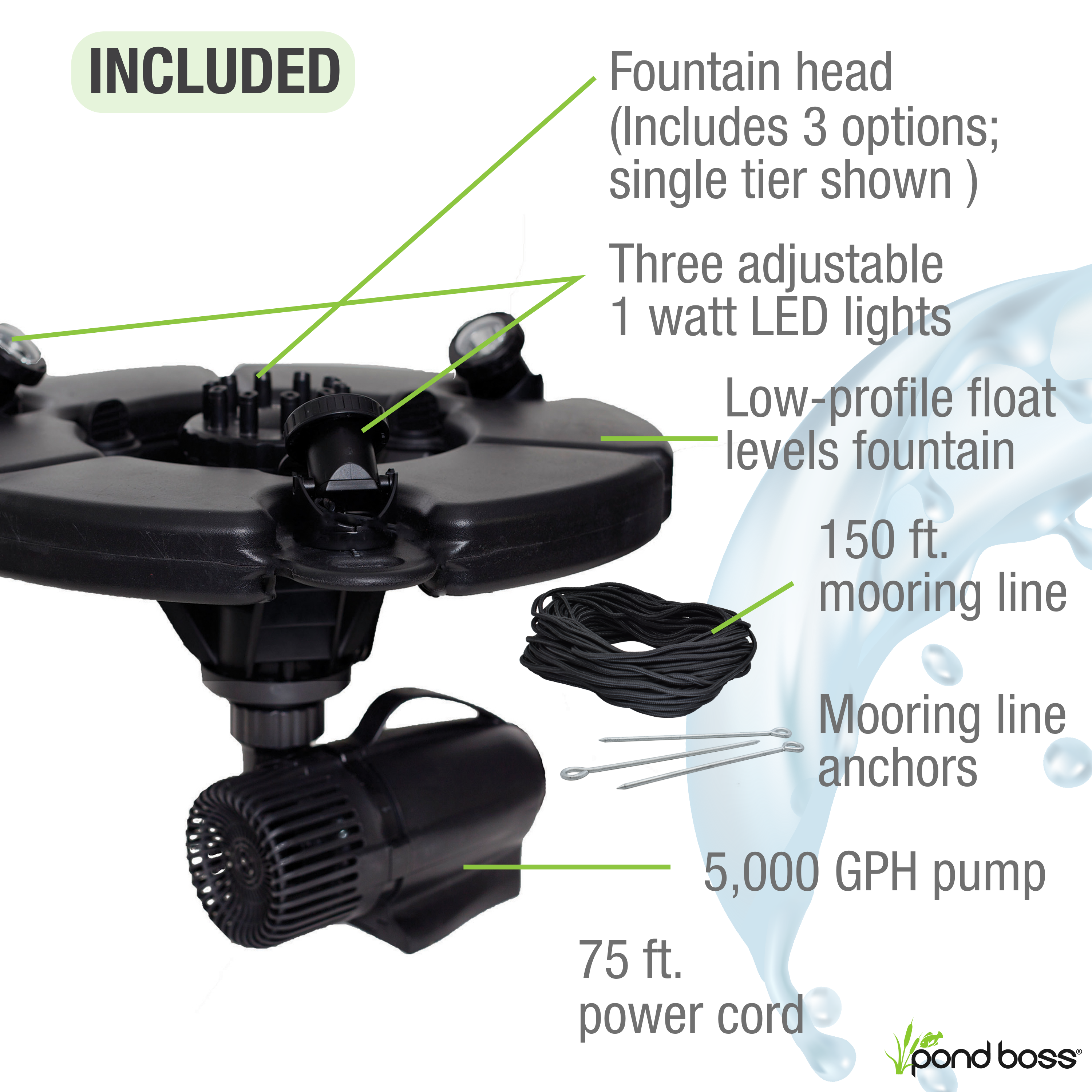 1/2 HP Floating Fountain with Lights What's included