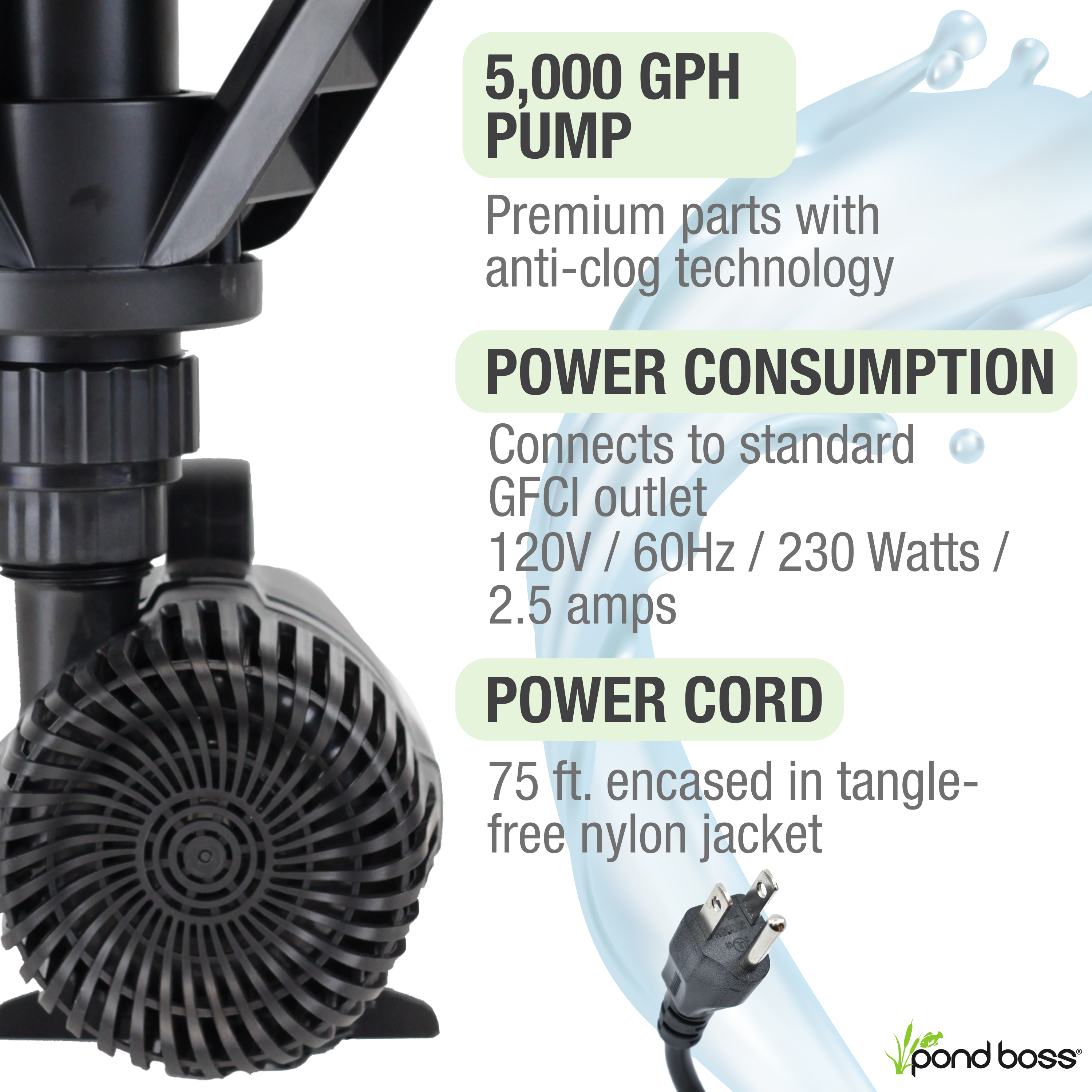 1/2 HP Floating Fountain with Lights 5,000 GPH Pump