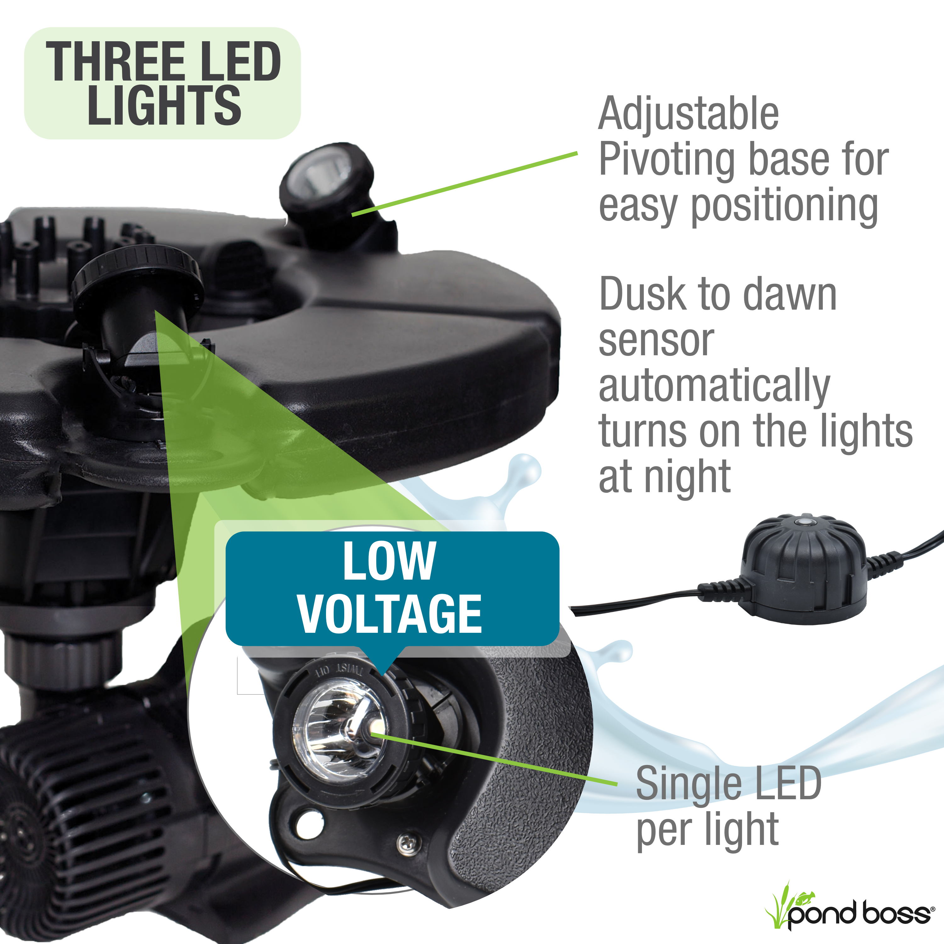 1/2 HP Floating Fountain with Lights - 3 LED Lights