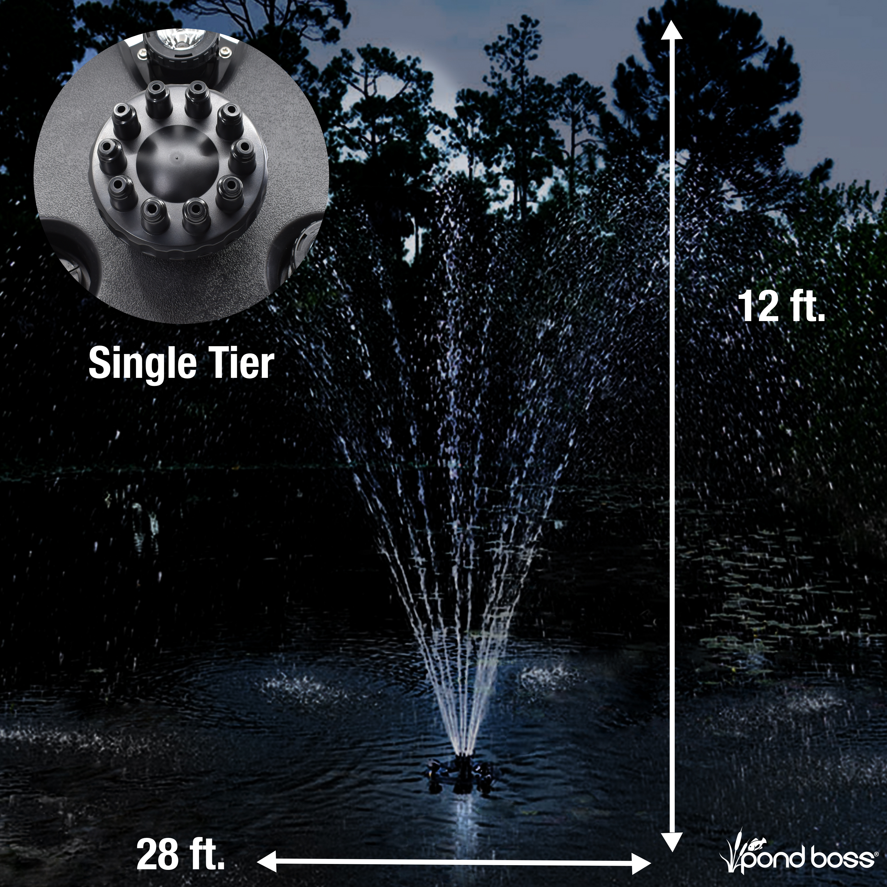 1/2 HP Floating Fountain with Lights Single Tier Nozzle