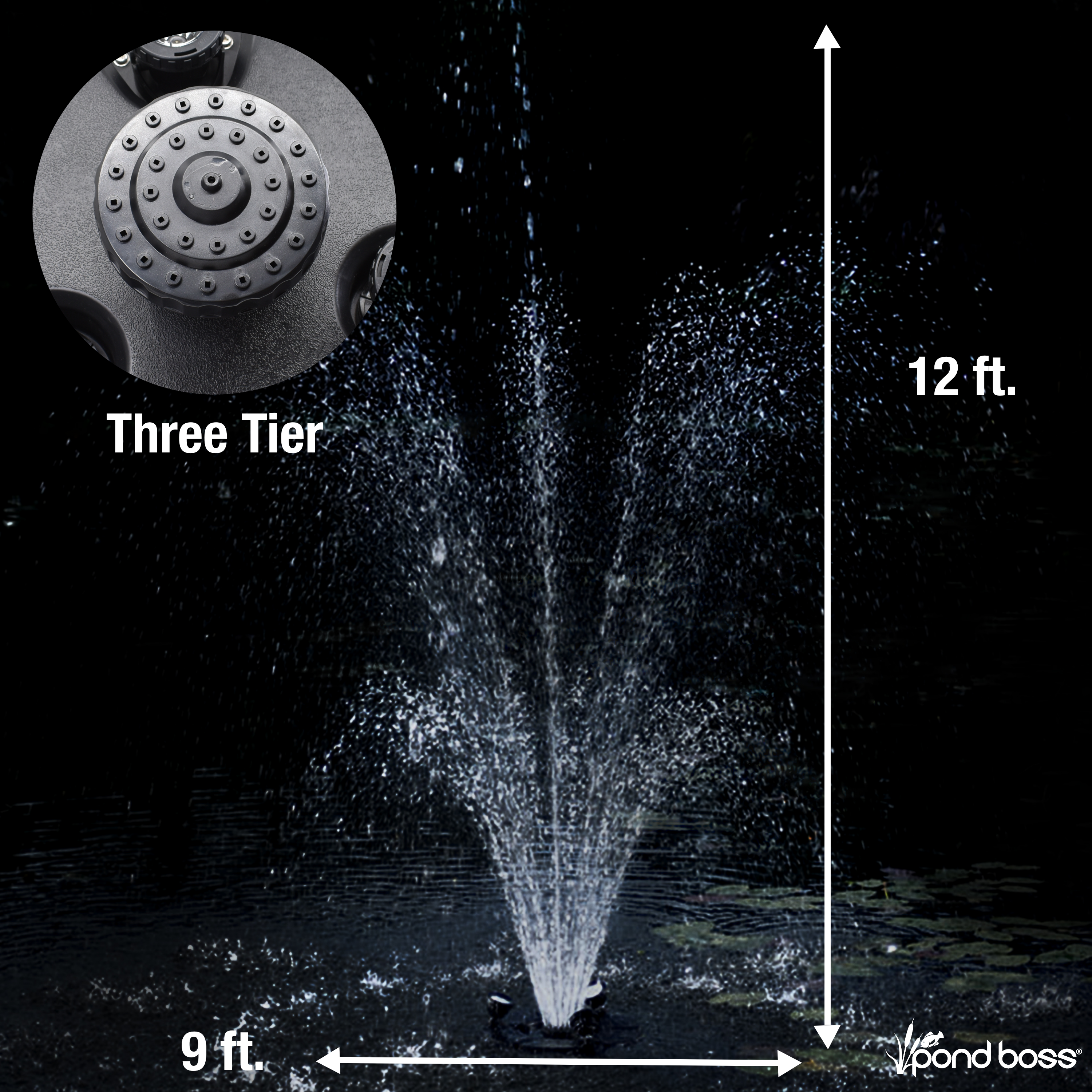 1/2 HP Floating Fountain with Lights Three Tier Nozzle
