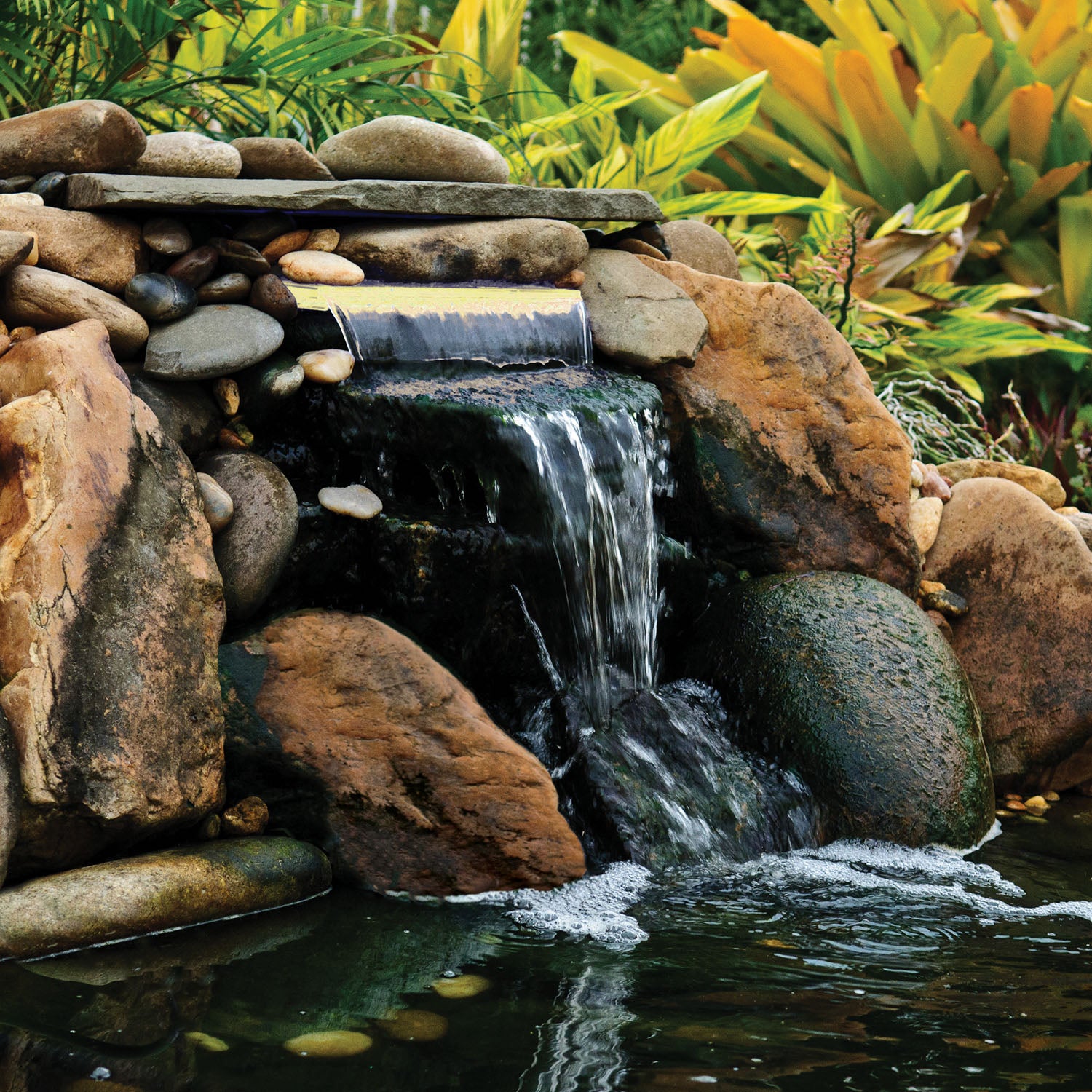 14 in. White Lighted Waterfall Spillway In Use