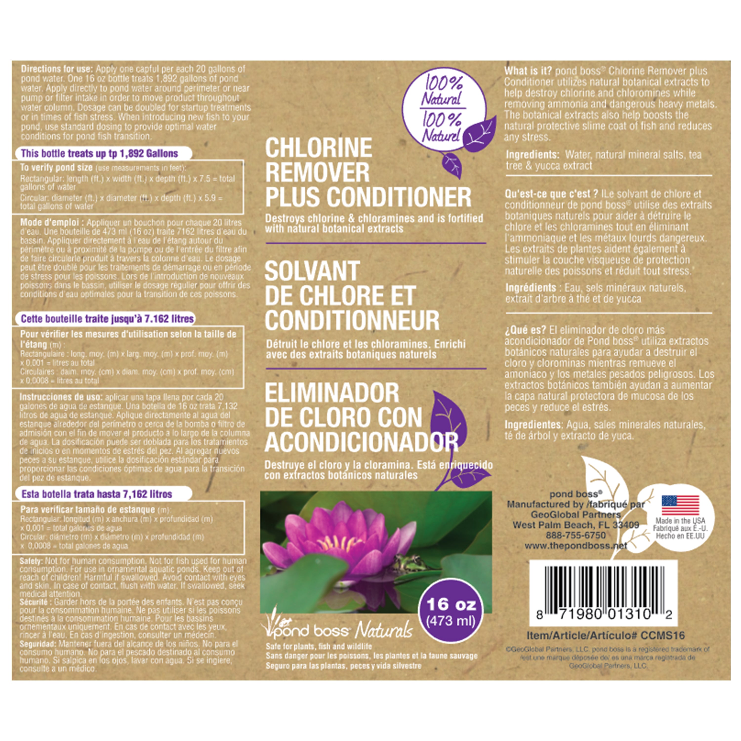 Chlorine Remover Plus Conditioner 16 oz. Label