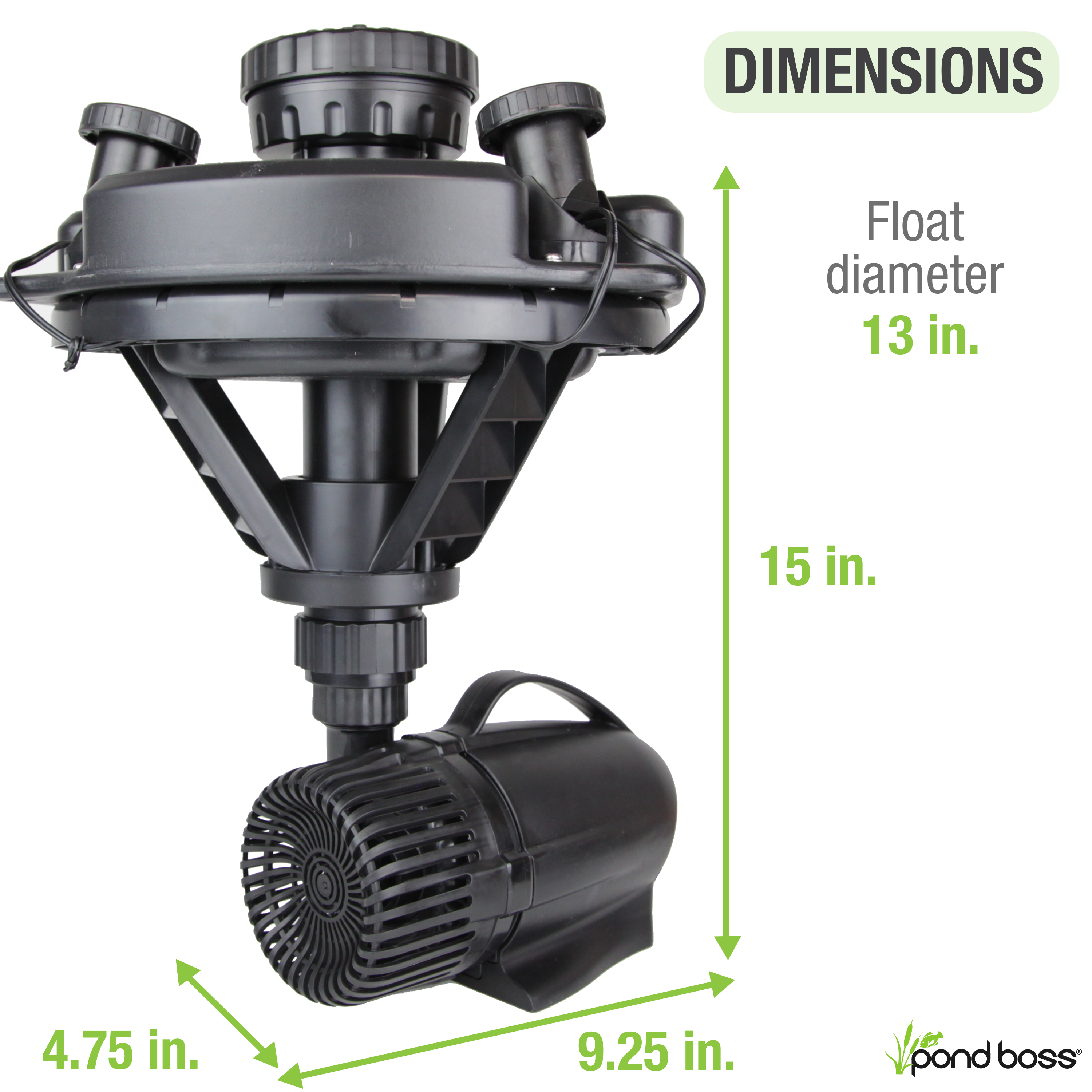 1/4 HP Floating Fountain with Lights Dimensions
