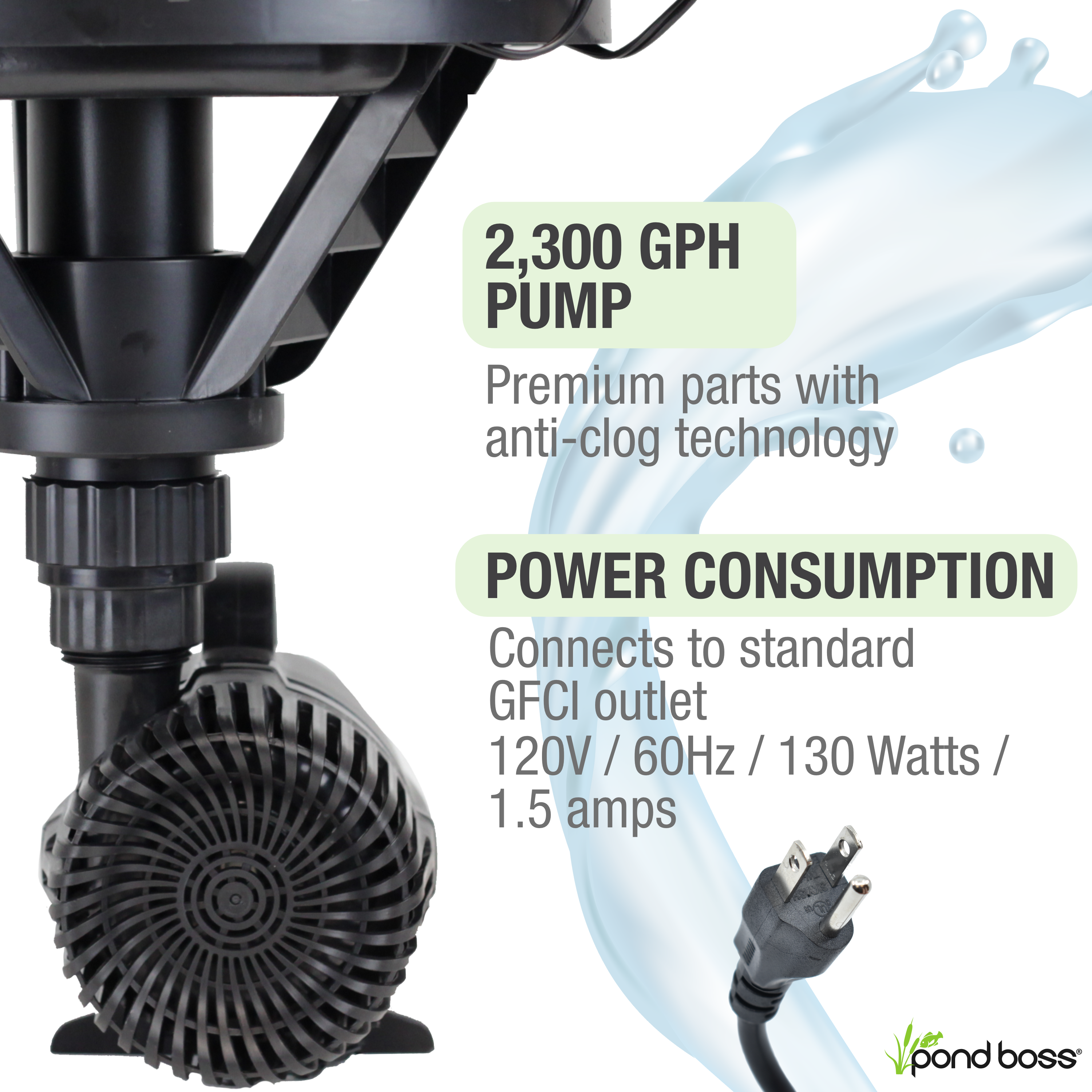 1/4 HP Floating Fountain with Lights 2,300 GPH Pump
